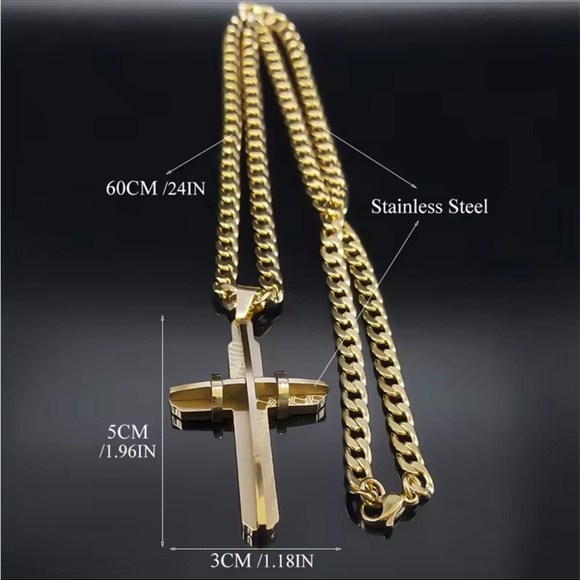 NEW MENS Gold Crucifix Cross Necklace - Picture 5 of 5